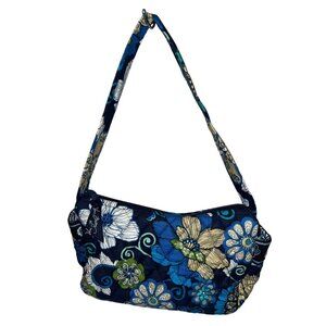 Vera Bradley Mod Floral Quilted Blue Hobo Retired Shoulder Bag Pockets 11"